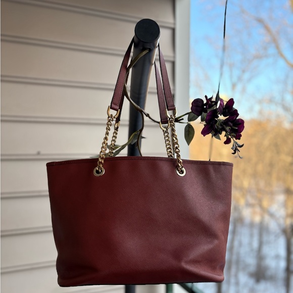 Michael Kors Deep Red Tote with Gold Chain Handles | Like New Condition - Picture 2 of 11